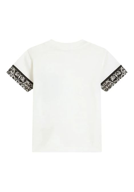 White T-Shirt with Black Maiolica Print on Sleeves and Chest Pocket DOLCE & GABBANA KIDS | L1JTIT-G7O9GHY5DQ